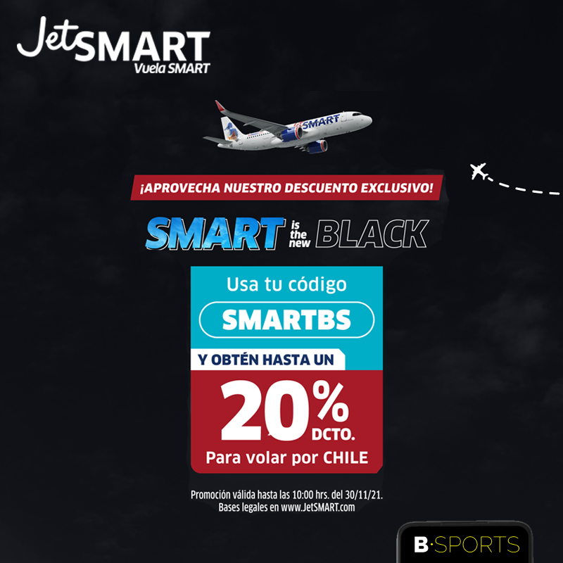 En este ‘Friday’ compra tus pasajes en JETSMART.COM y obtén un 20% con nuestro código exclusivo Bsports